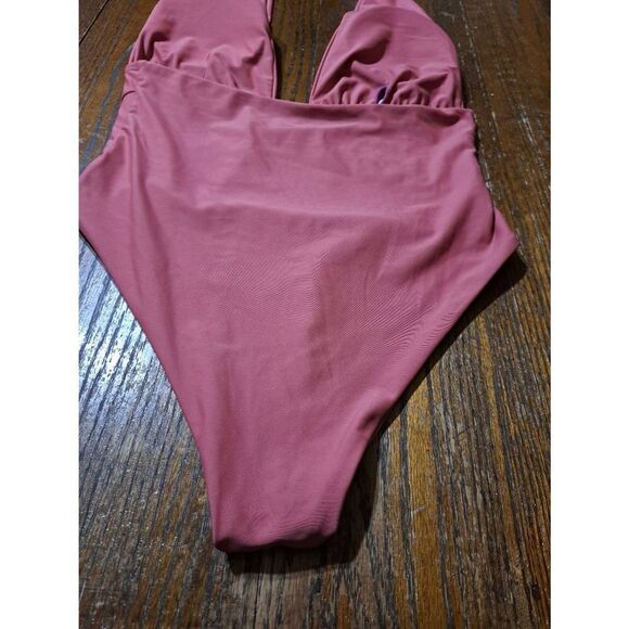 6 Zaful Pink Brick Red Halter Neck Deep Plunge One Piece Swimsuit Bathing Suit - Picture 10 of 10